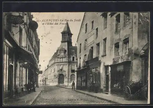 AK Alencon, La Rue du Jeudi et l`Hotel des Postes