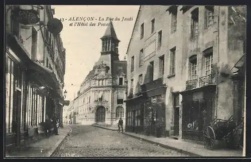 AK Alencon, La Rue du Jeudi et l`Hotel des Postes