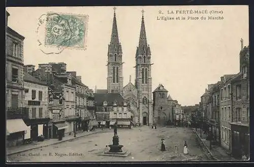 AK La Ferté-Macé, L`Eglise et la Place du Marché