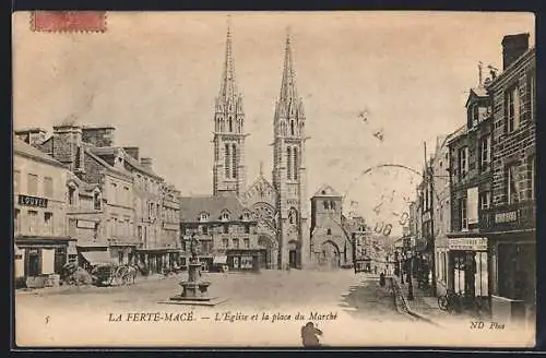 AK La Ferté-Macé, L`Église et la place du Marché