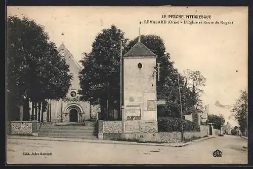 AK Remalard, L`Eglise et Route de Nogent