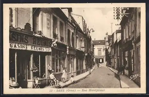 AK Sées /Orne, Rue Montjalour, Magasins Reunis