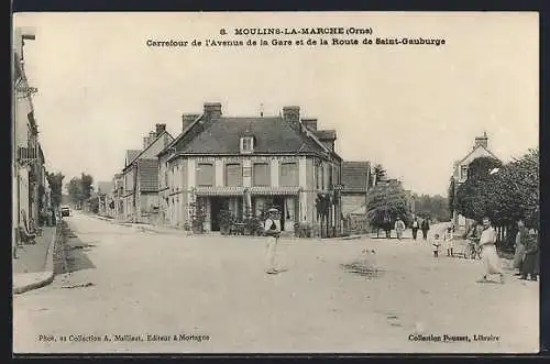 AK Moulins-la-Marche, Carrefour de l`Avenue de la Gare et de la Route de Saint-Gauburge