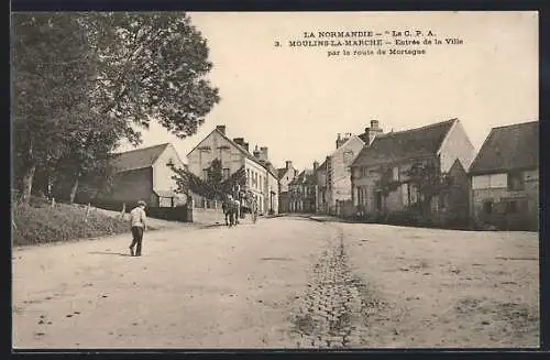 AK Moulins-la-Marche, Entrée de la Ville par la route de Mortagne