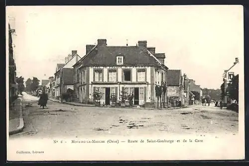 AK Moulins-la-Marche, Route de Saint-Gauburge et de la Gare