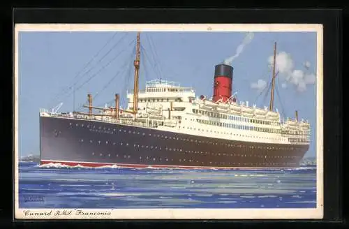 Künstler-AK Passagierschiff R.M.S. Franconia bei Hafenausfahrt, Cunard Line