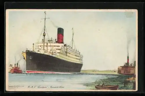 Künstler-AK Passagierschiff RMS Laconia, Cunard Line, vor der Küste