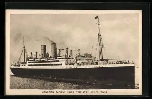 AK Passagierschiff Melita im ruhigen Gewässer liegend, Canadian Pacific Liner