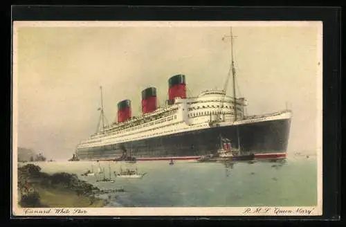 AK Passagierschiff RMS Queen Mary an der Küste, Cunard White Star Line