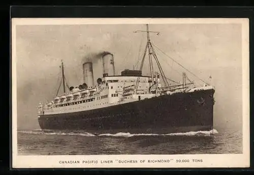 AK Passagierschiff Duchess of Richmond bei voller Fahrt, Canadian Pacific Liner