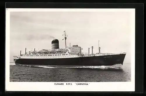 AK Passagierschiff RMS Carinthia auf hoher See, Cunard Line