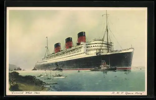 AK Passagierschiff RMS Queen Mary an der Küste, Cunard White Star Line