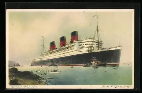 AK Passagierschiff RMS Queen Mary an der Küste, Cunard White Star