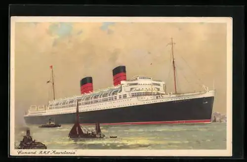 AK Passagierschiff RMS Mauretania auf See, Cunard Line