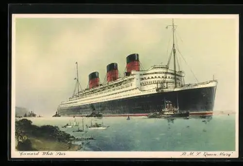 AK Passagierschiff RMS Queen Mary an der Küste, Cunard White Star