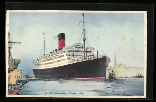 Künstler-AK Passagierschiff Cunard White Star RMS Carinthia im Hafen ankommend