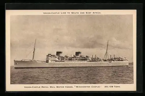 AK Passagierschiff RMMV Winchester Castle auf hoher See, Union-Castle Liner
