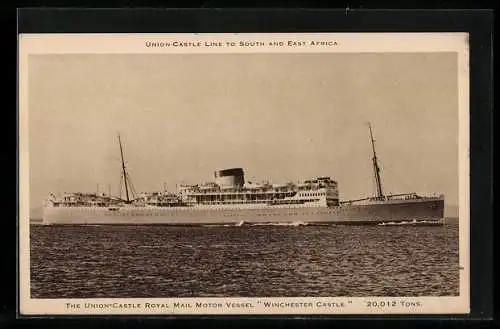 AK Passagierschiff RMMV Winchester Castle auf hoher See, Union-Castle Liner