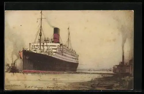 Künstler-AK Passagierschiff RMS Laconia im Hafen, Cunard Line