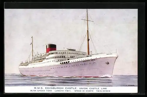 AK Passagierschiff RMS Edinburgh Castle der Union Castle Line auf dem Meer