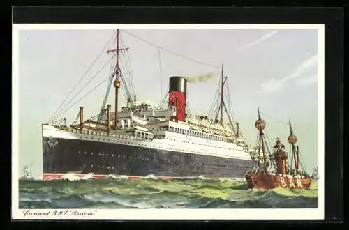 Künstler-AK Passagierschiff R.M.S. Ascania in Fahrt, Cunard Line