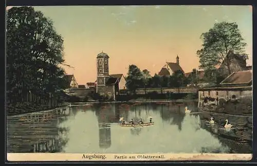 Goldfenster-AK Augsburg, Am Oblatterwall mit Kirche