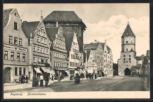 AK Augsburg, Jacoberstrasse mit Geschäften