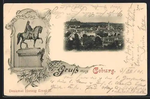 AK Coburg, Teilansicht, Denkmal Herzog Ernst II.