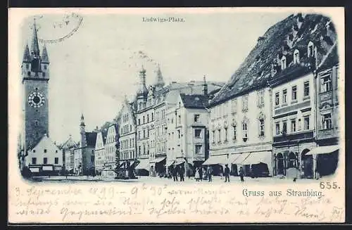 AK Straubing, Ludwigs-Platz mit Geschäften