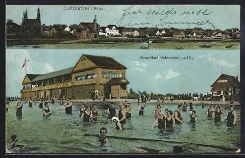 AK Schierstein a. Rhein, Teilansicht, Strandbad