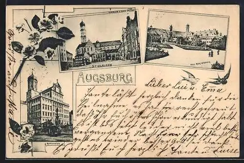 AK Augsburg, Königliche Regierung, Rathaus, Kirche St. Ulrichs