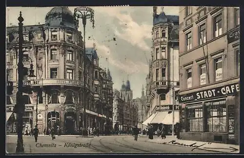 AK Chemnitz, Königstrasse mit Hotel Stadt Gotha und Stadt-Cafe