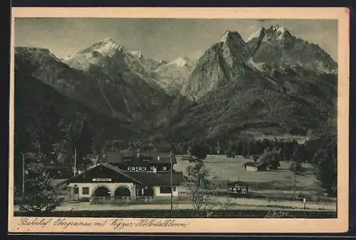 AK Grainau, der Bahnhof mit der Alpspitze