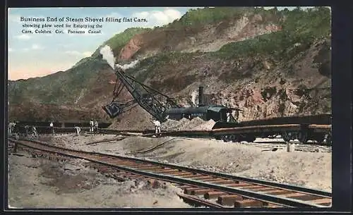 AK Panama Canal, Business end of Steam Shovel filling flat Cars, Culebra Cut