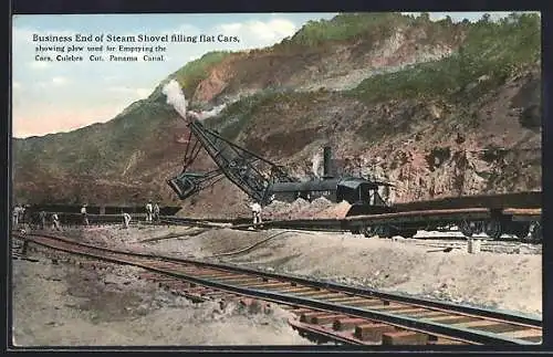 AK Panama Canal, Business end of Steam Shovel filling flat Cars, Culebra Cut