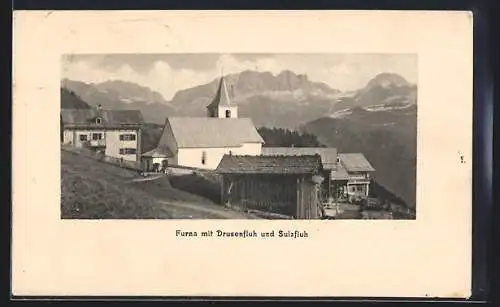 AK Furna, Ortspartie mit Drusenfluh und Sulzfluh