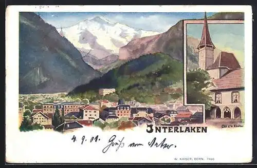 AK Interlaken, Ansicht des alten Klosters, Ortspanorama