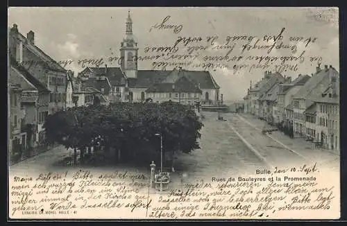 AK Bulle, Rues de Bouleyres et la Promenade