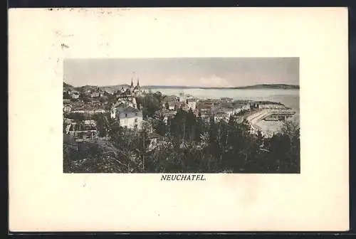 AK Neuchâtel, Stadtansicht mit Uferpartie