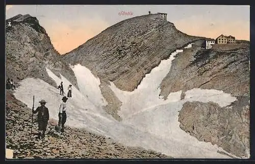 AK Säntis, Hotel a. d. hohen Säntis mit Wanderern