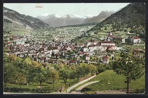 AK Chur, Ortsansicht mit Bergpanorama