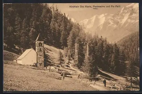 AK Pontresina, Kirchlein Sta. Maria und Piz Palü