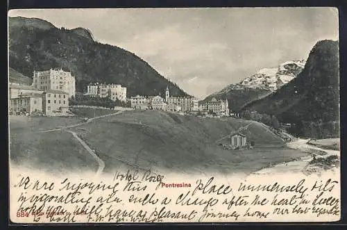 AK Pontresina, Ortsansicht mit Flusspartie