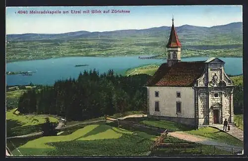 AK Einsiedeln, Meinradskapelle am Etzel mit Blick auf Zürichsee