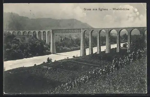 AK Eglisau, Rheinpartie mit Brücke