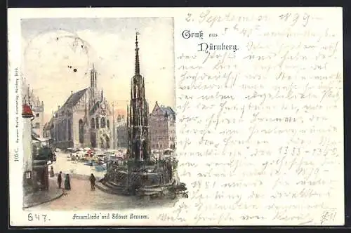 Künstler-AK Nürnberg, Frauenkirche und Schöner Brunnen