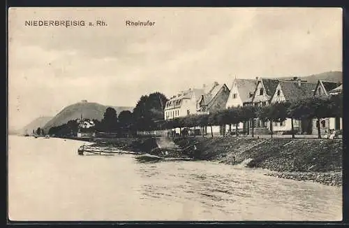 AK Niederbreisig a. Rh., Rheinufer, Bahnpoststempel