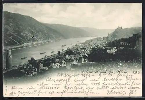 AK Oberwesel, Teilansicht mit dem Rhein