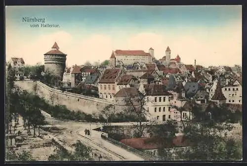 AK Nürnberg, Teilansicht mit Burg vom Hallertor aus gesehen