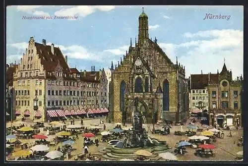 AK Nürnberg, Hauptmarkt mit Frauenkirche und Brunnen